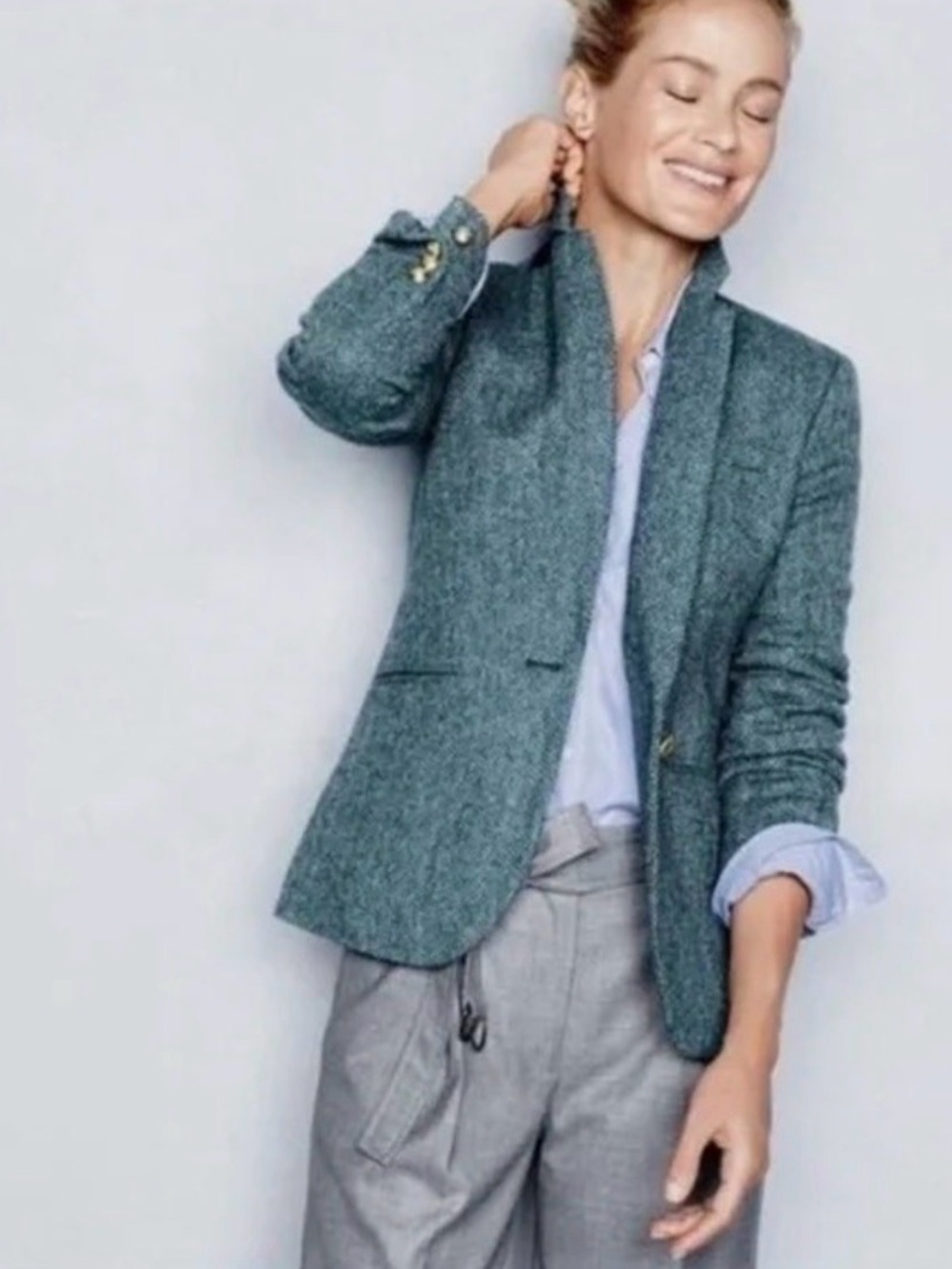 J.Crew Teal Wool Blend Blazer Women’s Size 0 Single Button Front Professional